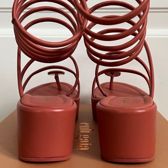 Cult Gaia Alba Jasper Leather Coil Wrap Strappy Platform Wedge Sandals Pumps - Picture 8 of 10